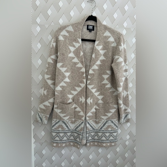 Frye Women's Western Geometric Cardigan, Tan/White, Size Small - Picture 1 of 4